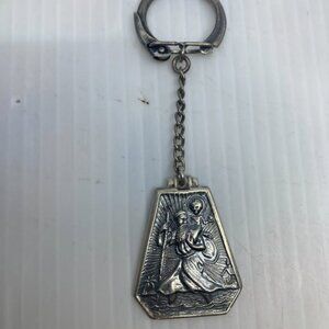 Vtg antique 925 sterling silver medal St.Christopher key chain